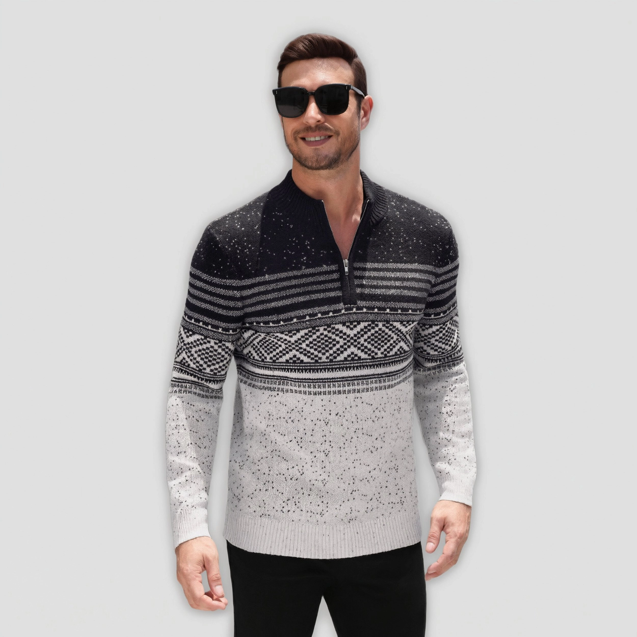 COOFANDY Men's Quarter Zip Knit Fair Isle Pattern Pullover