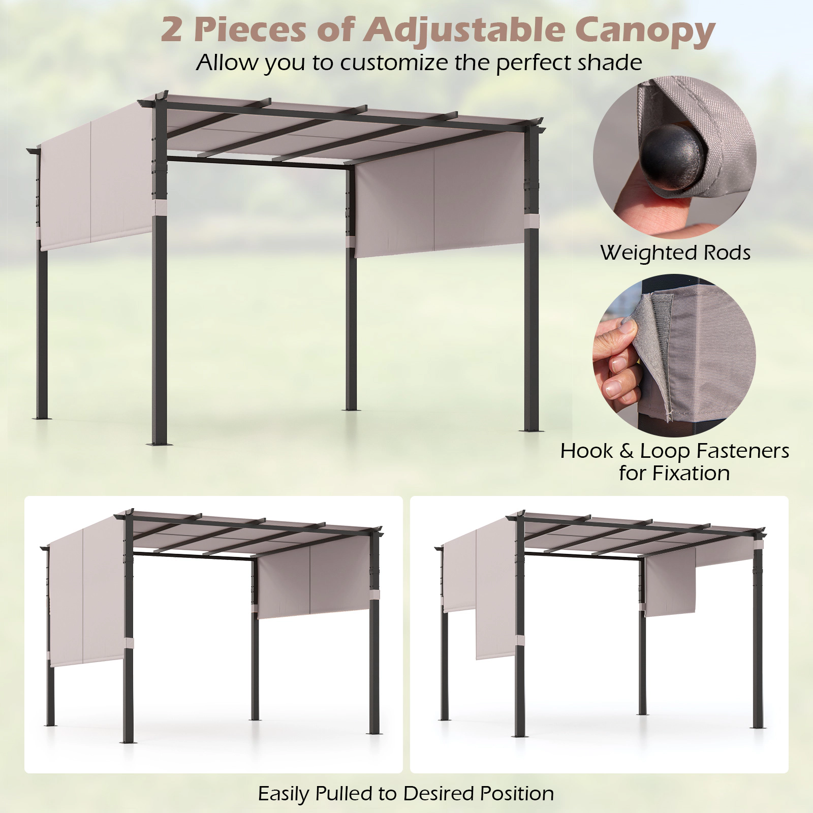 Hivvago 10 x 10 ft Flat Top Pergola with Retractable Canopy for Garden Pool Porch and Backyard-Gray