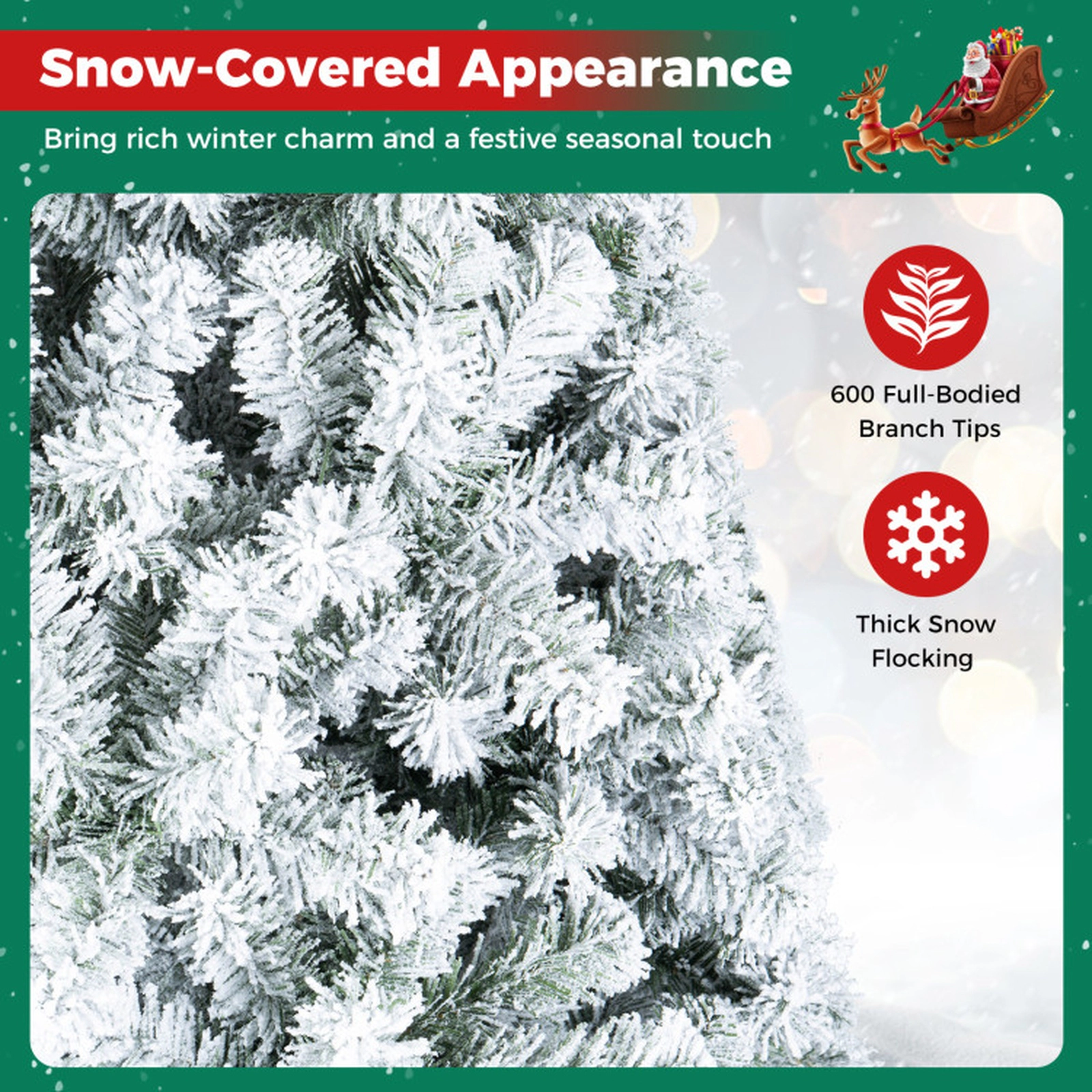 SUGIFT 6-ft Snow Flocked Artificial Christmas Tree with 600 Branch Tips 3 Sections and Foldable Stand