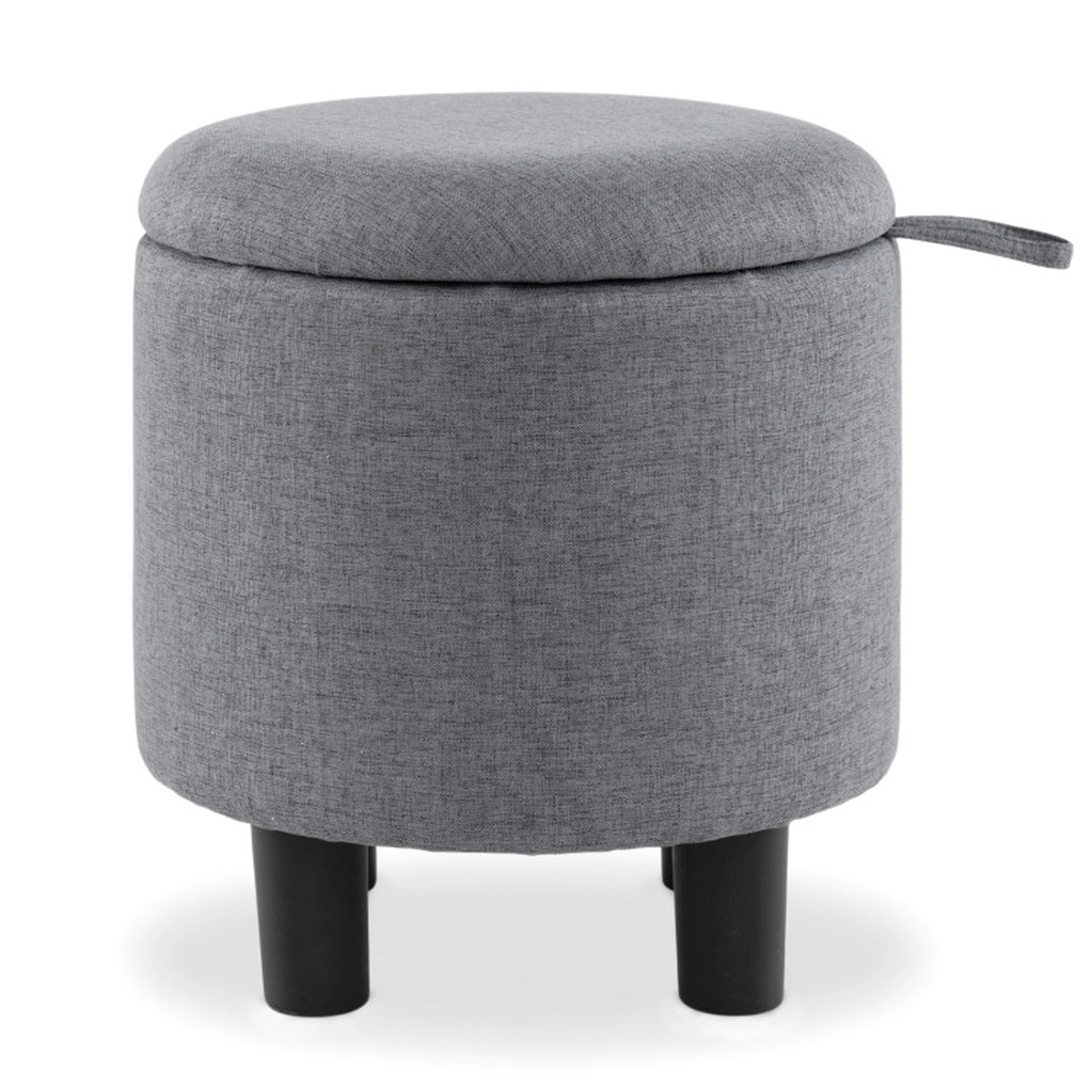 SUGIFT Gray Reversible Lid Round Storage Ottoman Linen Upholstered Footrest Stool