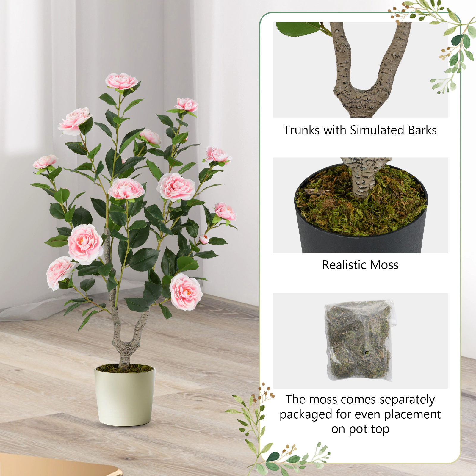 SlickBlue Artificial Camellia Tree with Decorative Pot for Home Decor