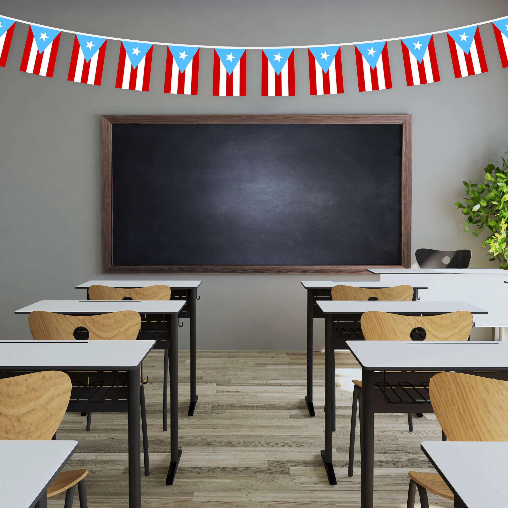 G128 Puerto Rico Light Blue Bunting Banner - 33 ft String with 38 Mini Flags, 8.2 x 5.5 in, 150D Polyester