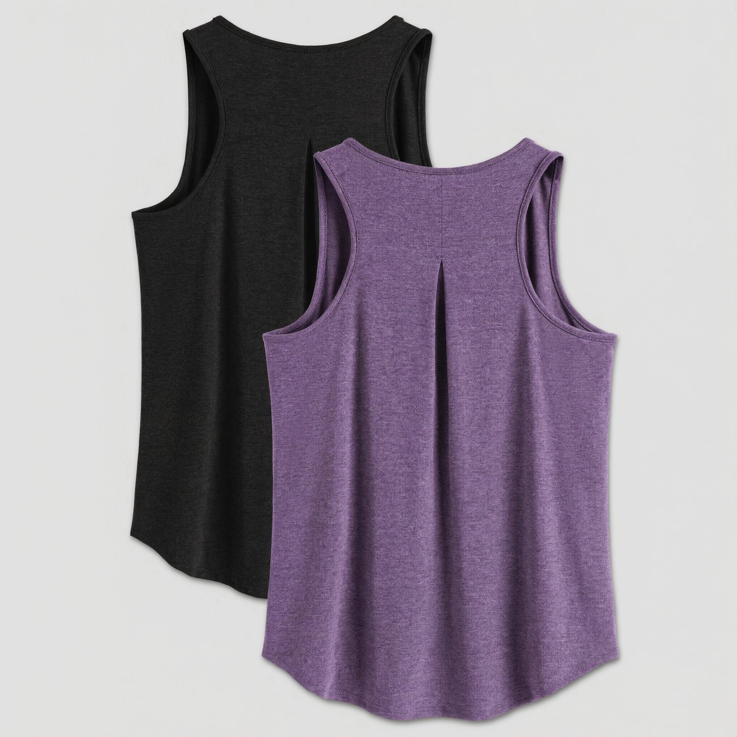Pinspark Womens Solid Sleeveless Tank Tops Racerback Pleated Back Loose Casual Tunics