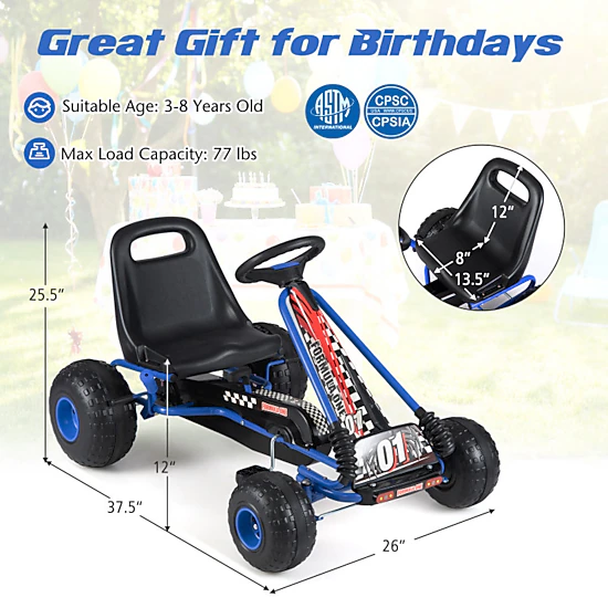 Hivvago Go Kart For Kids 4 Wheels Pedal With Adjustable Seat And Multi-Terrain Wheels