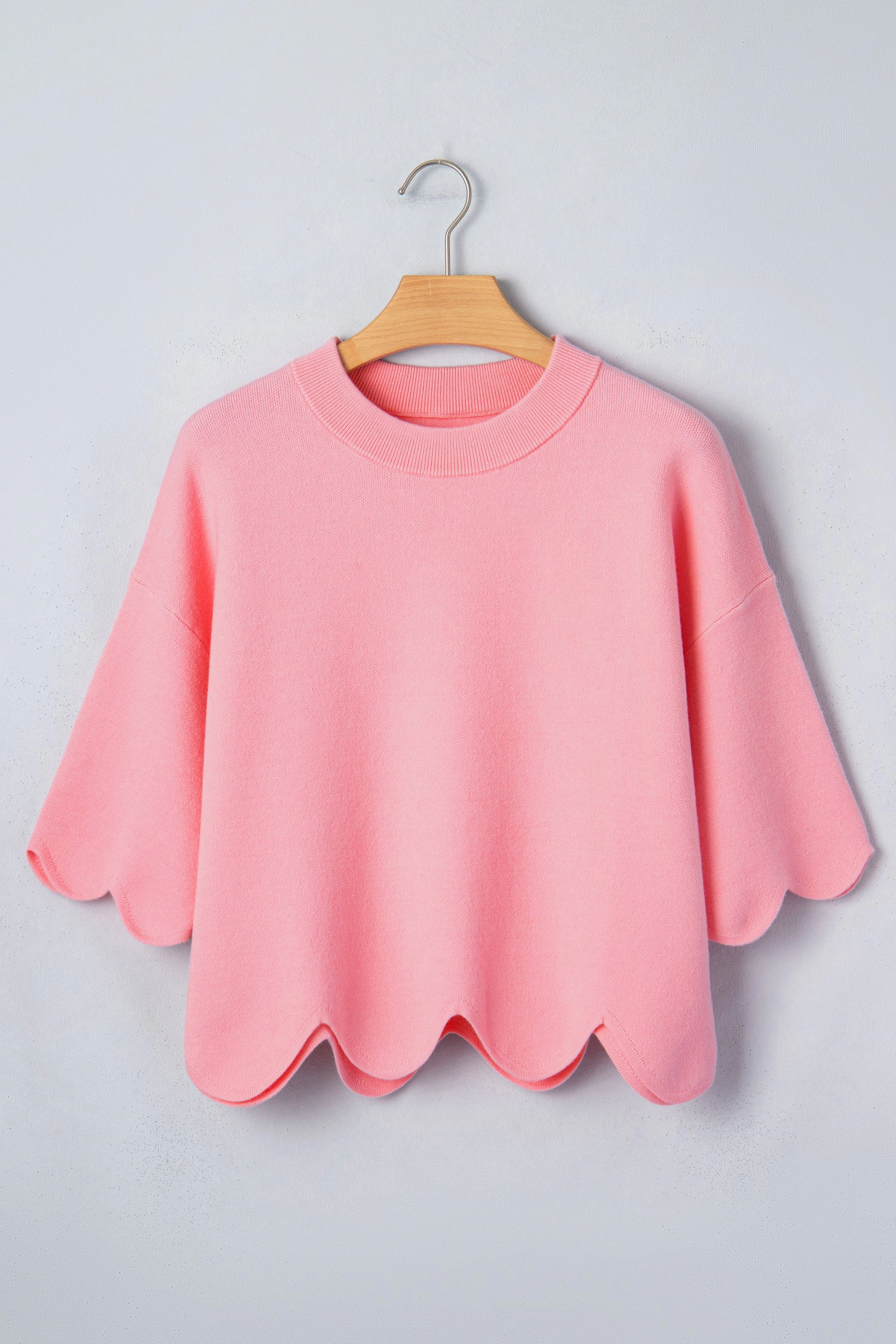 Threaded Pear Womens Chloe 3/4 Sleeve Scalloped Knit Sweater