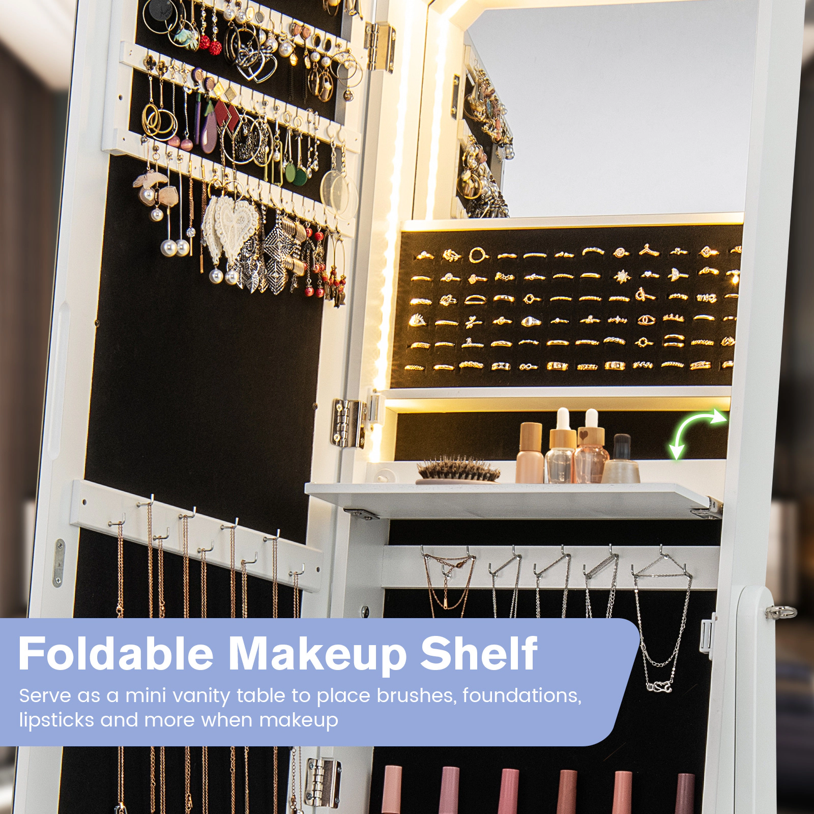 SlickBlue Jewelry Armoire with Full-Length Mirror and Drawers