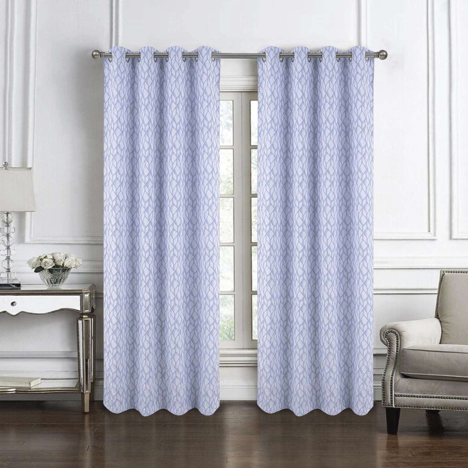 RT Designer Collection Cubix Jacquard Grommet Luxurious Modern Design Curtain Panel 54" x 84" Blue