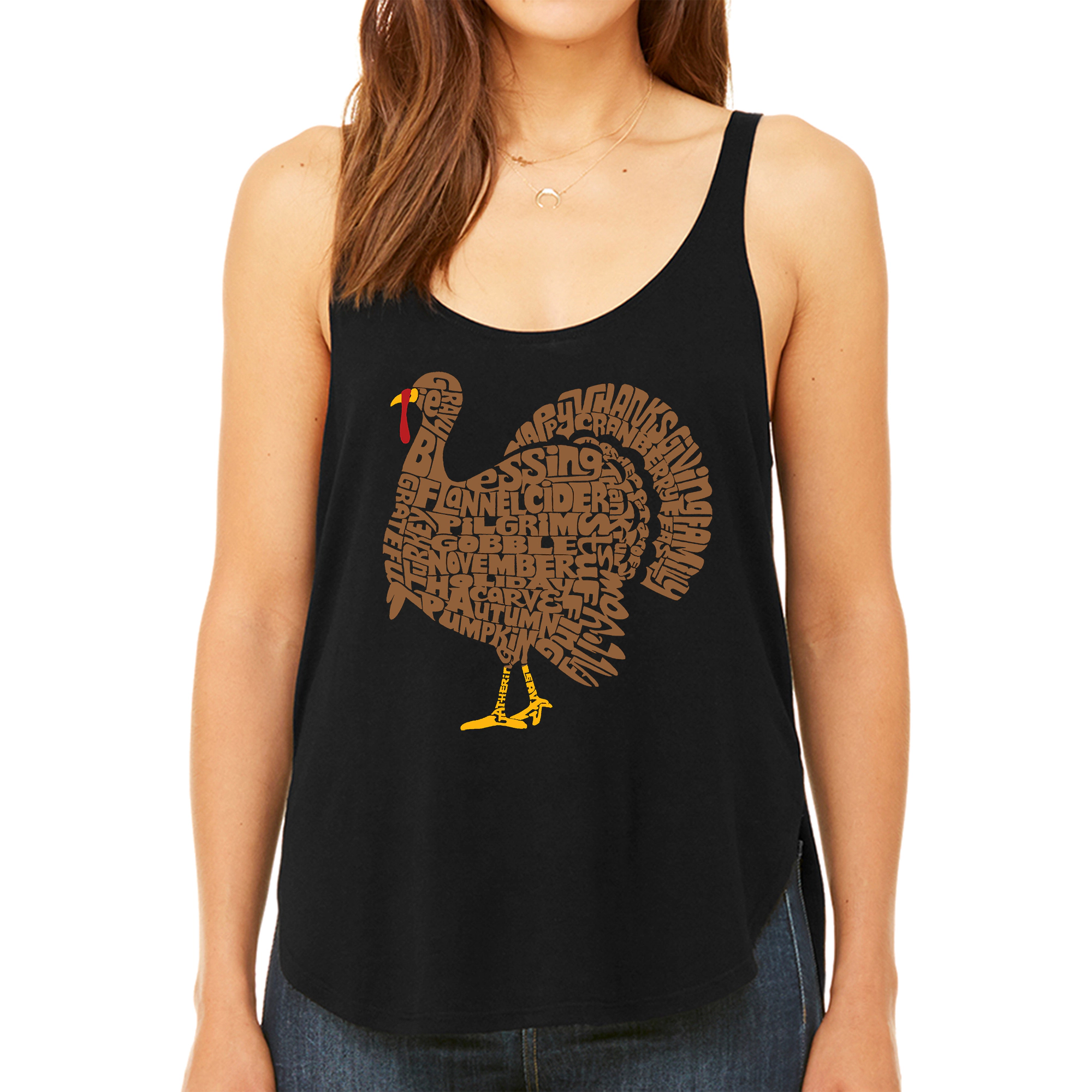 LA Pop Art Women's Premium Word Flowy Tank - Thankgiving Turkey