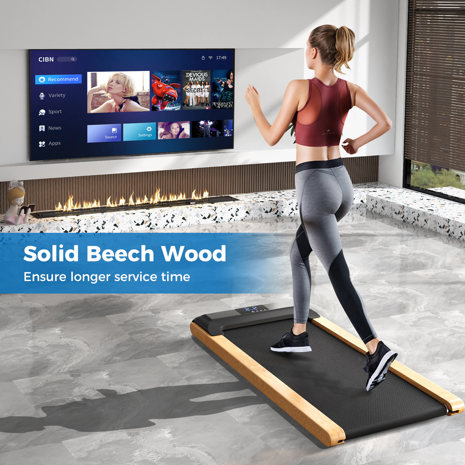SUGIFT Black 3-in-1 Walking Pad with Beech Wood Deck and Remote Control 48-in W 21-in D 220-lb User Capacity