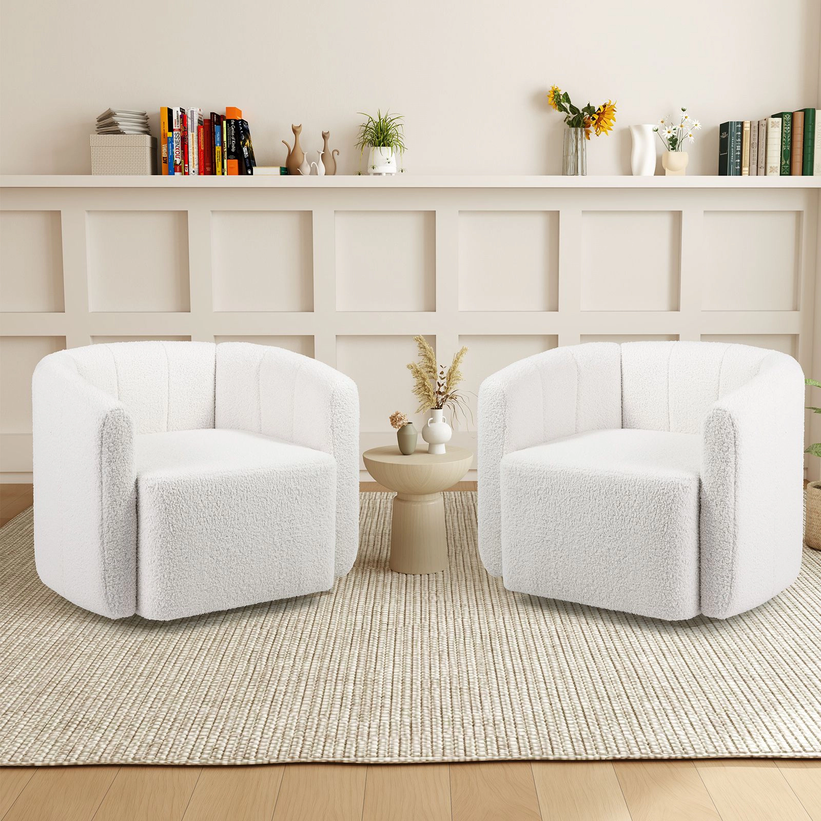 SlickBlue 360 Swivel Accent Barrel Chair with Sherpa Fabric White