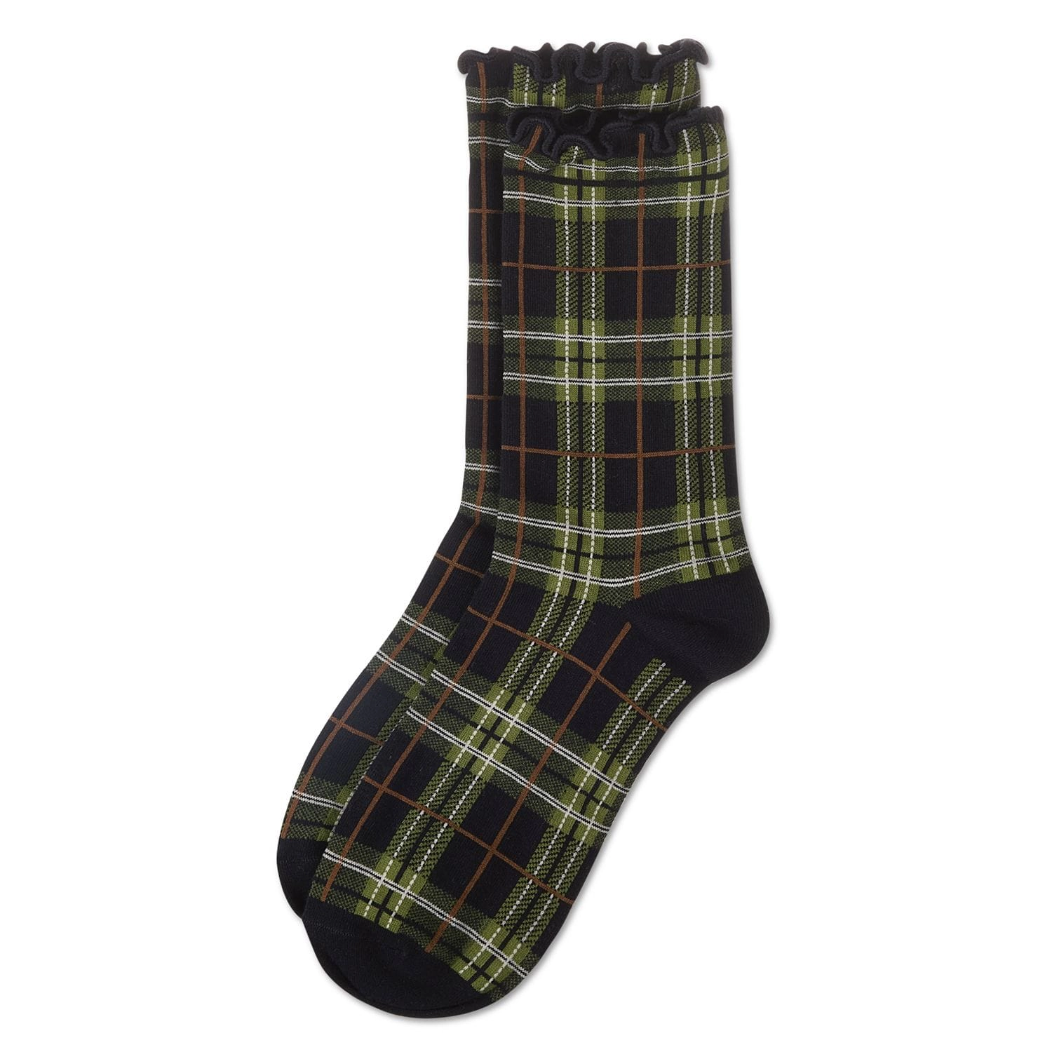 MeMoi Women's Classic Plaid Lettuce Edge Crew Socks