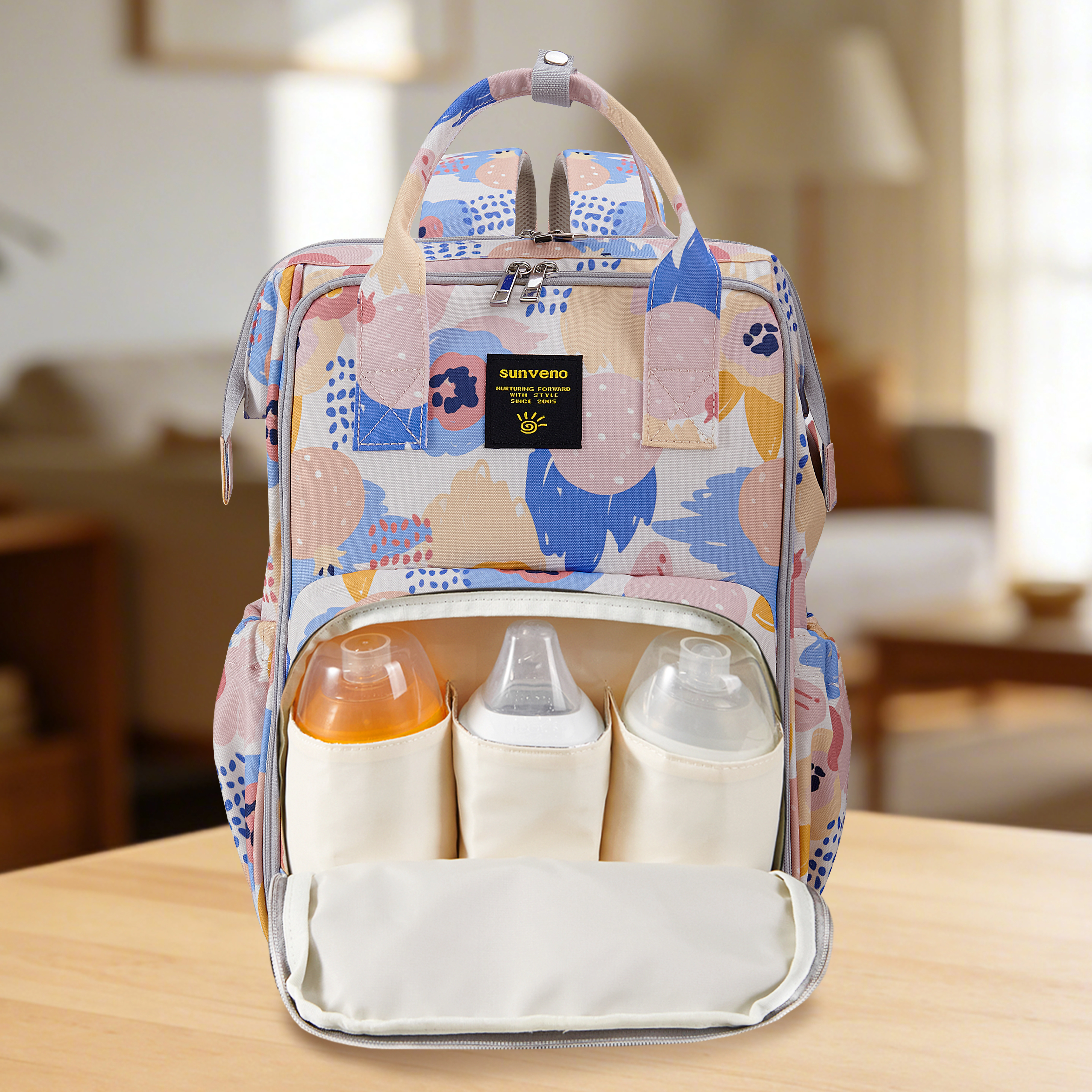SUNVENO Wide-Open Frame Diaper Bag Backpack