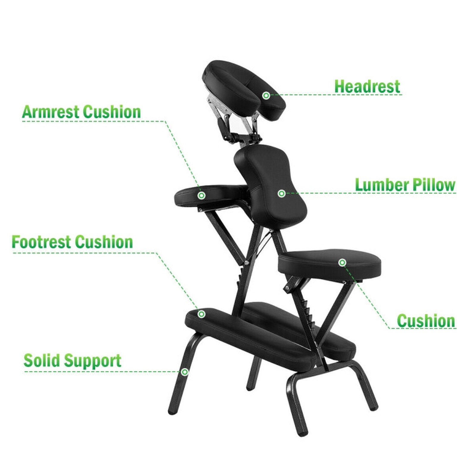SUGIFT Foldable PU Leather Pad Travel Massage Chair 350-lb Capacity Adjustable 19-in Wide Black/White with Carrying Bag
