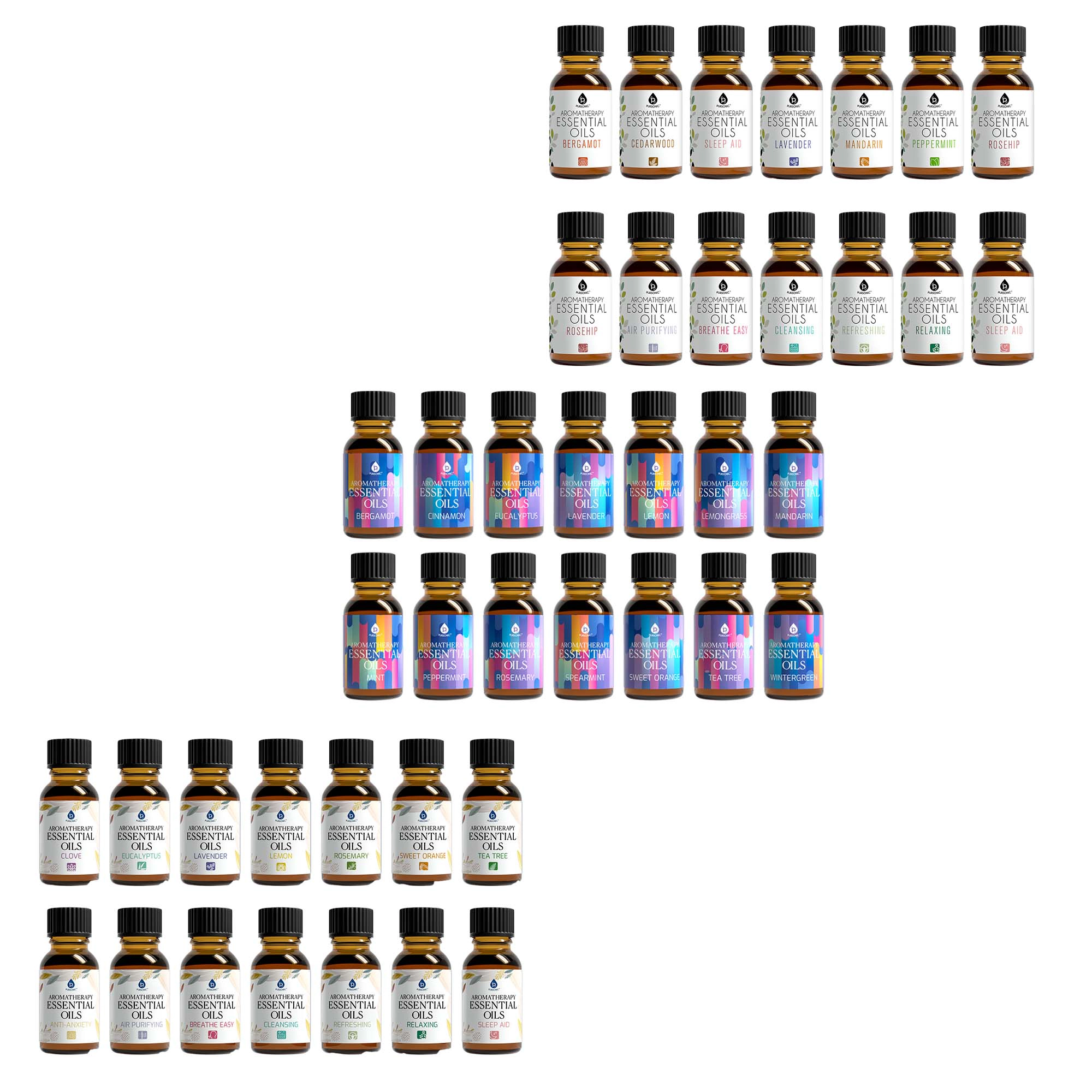 Pursonic Unisex 100% Pure Aromatherapy Essential Oil Gift Set Collection Bundle