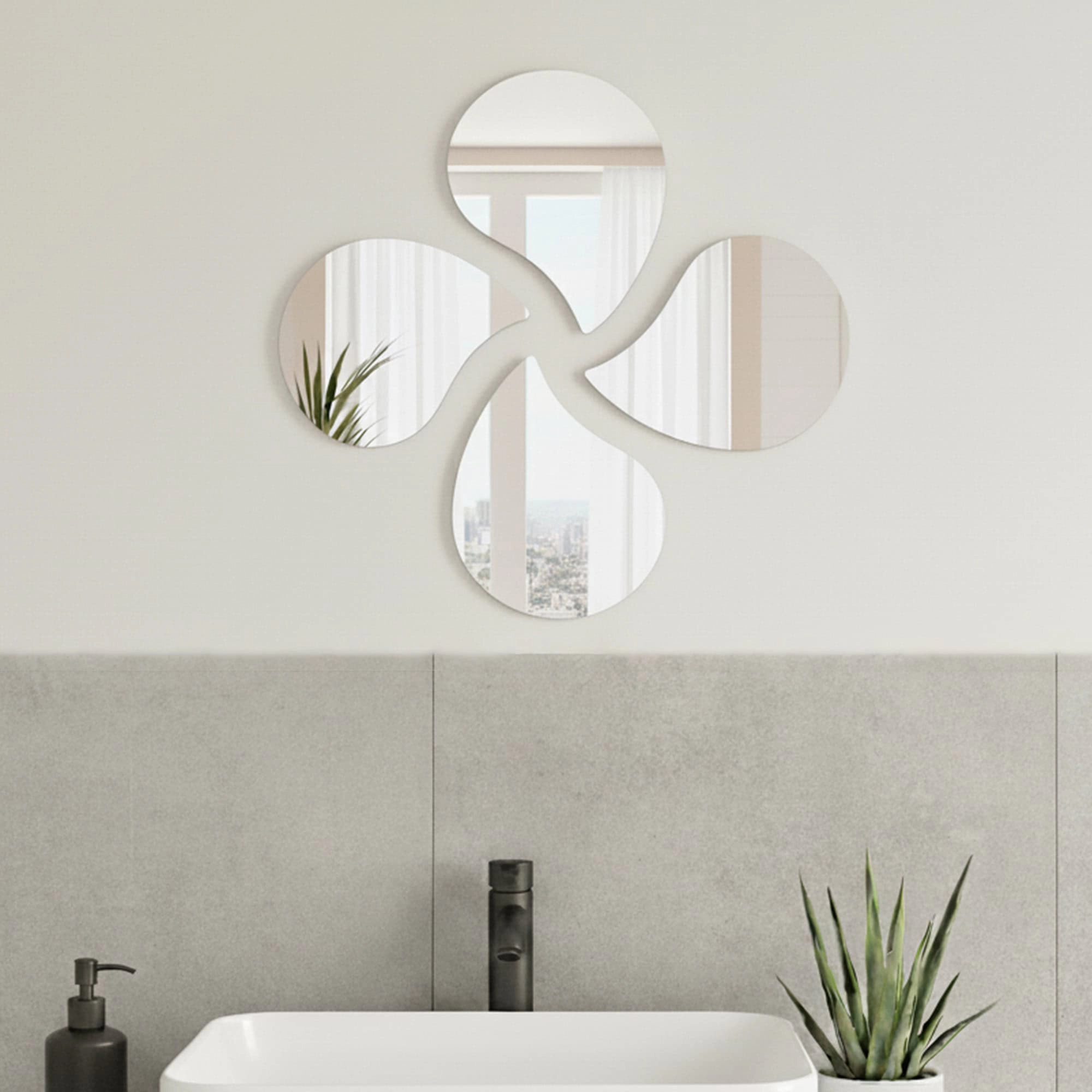 Evideco French Home Goods Set of 4 Silver Teardrop Self-Adhesive Glass Wall Mirrors