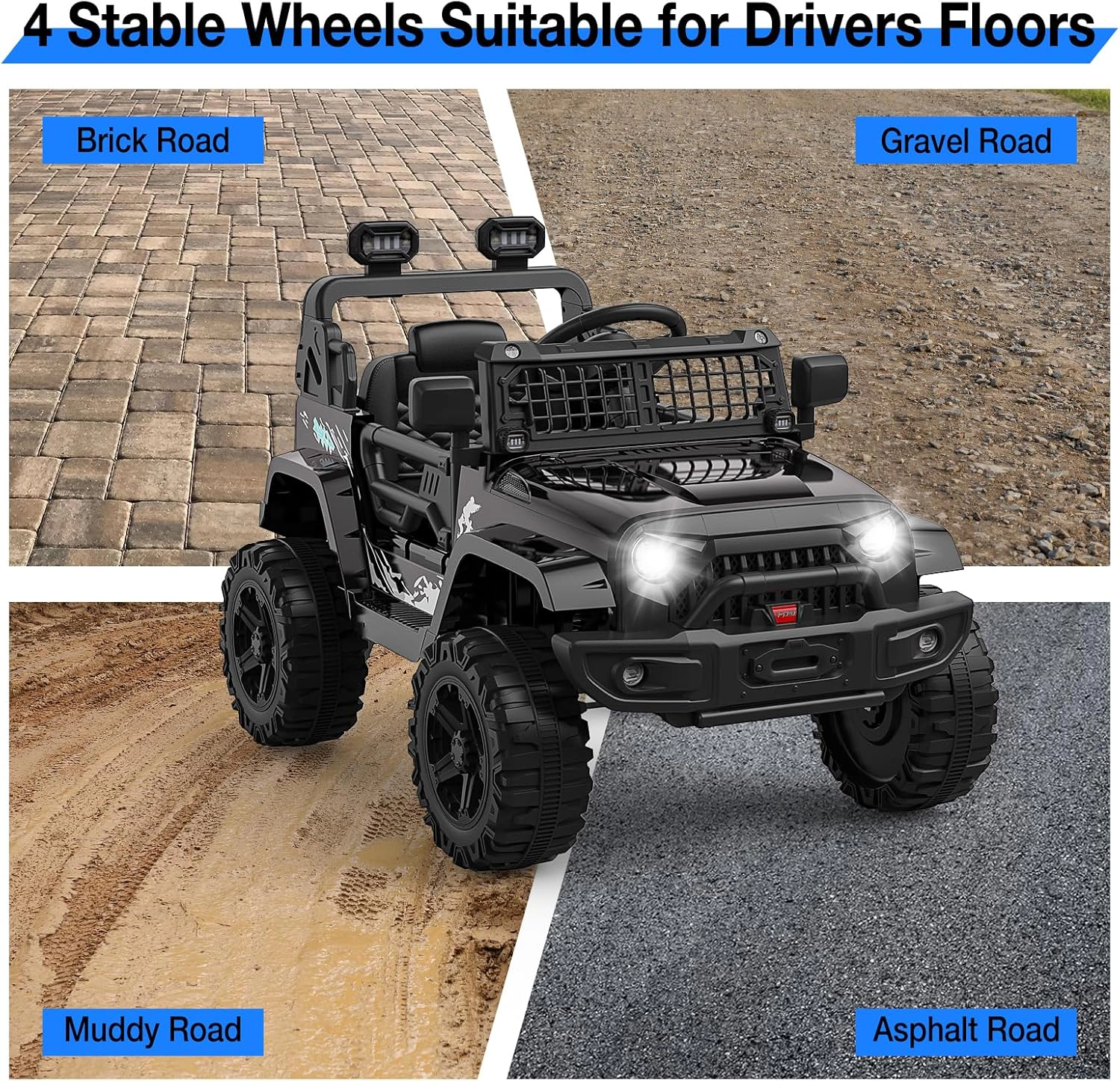 12V Kids Ride On Truck, Battery Powered Electric Car w/Remote, 3 Speeds, Spring Suspension, Headlights & Music for 3-8