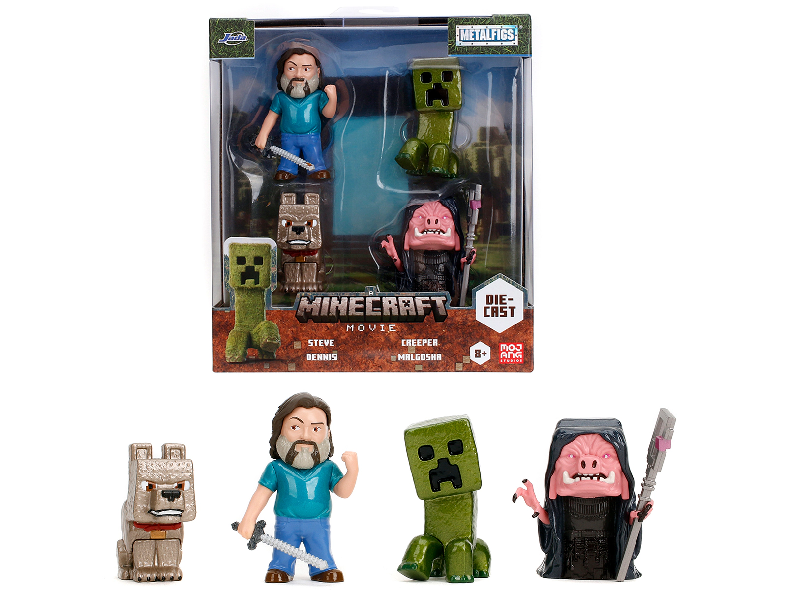 Jada Set of 4 Diecast Figures "A Minecraft Movie" (2025) Movie "Metalfigs" Series Diecast Models by Jada