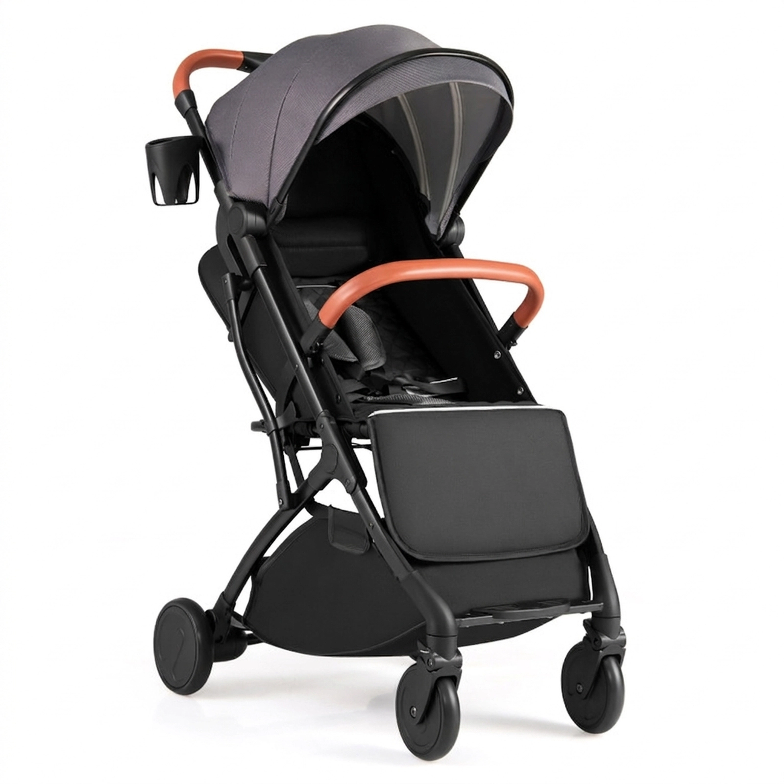 SUGIFT Gray 33-lb Capacity Lightweight Aluminum Compact Travel Stroller with One-Hand Fold and Footmuff