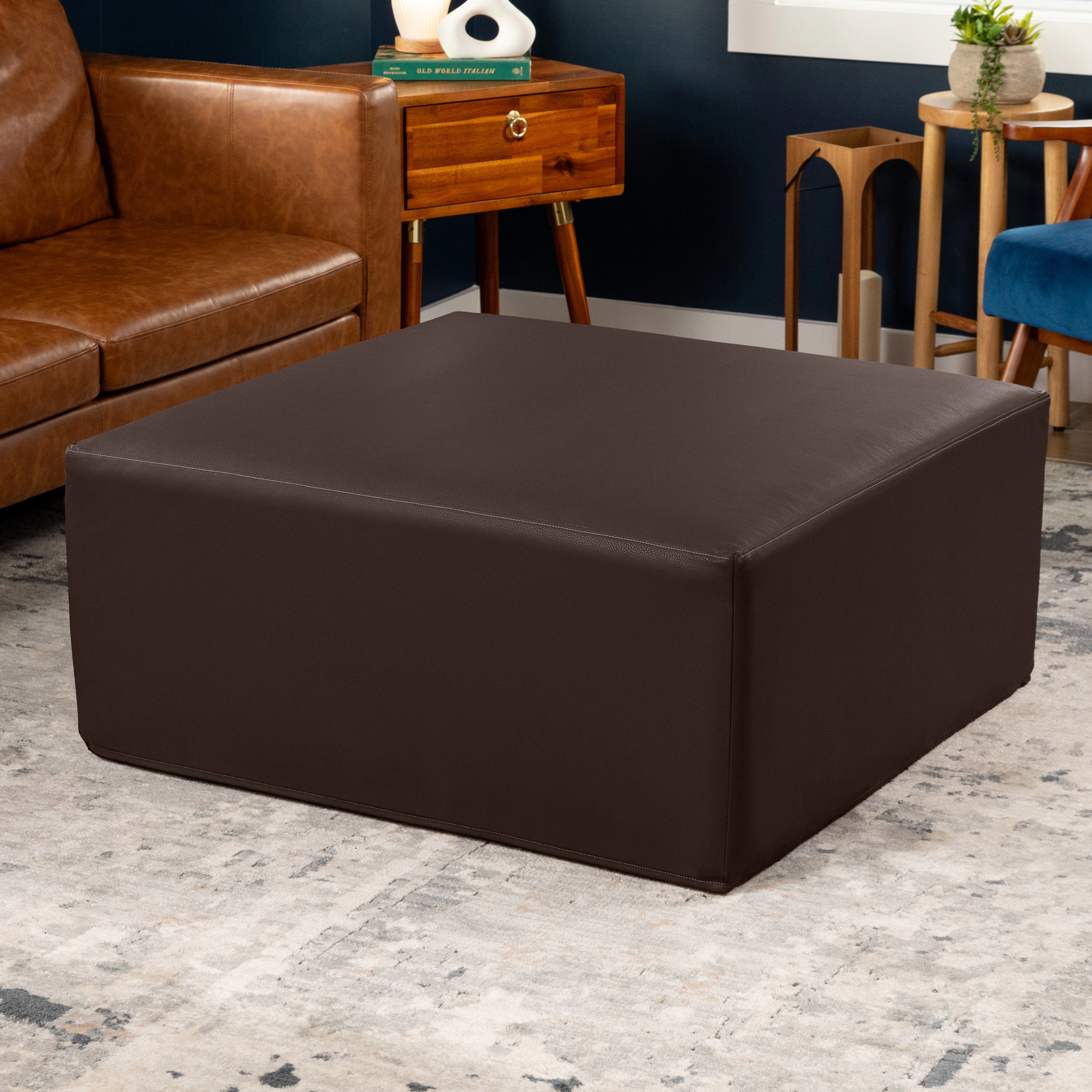 Jaxx Fairlie Couch Ottoman - Oversized Square Foam Coffee Table Ottoman, 36", Premium Faux Leather