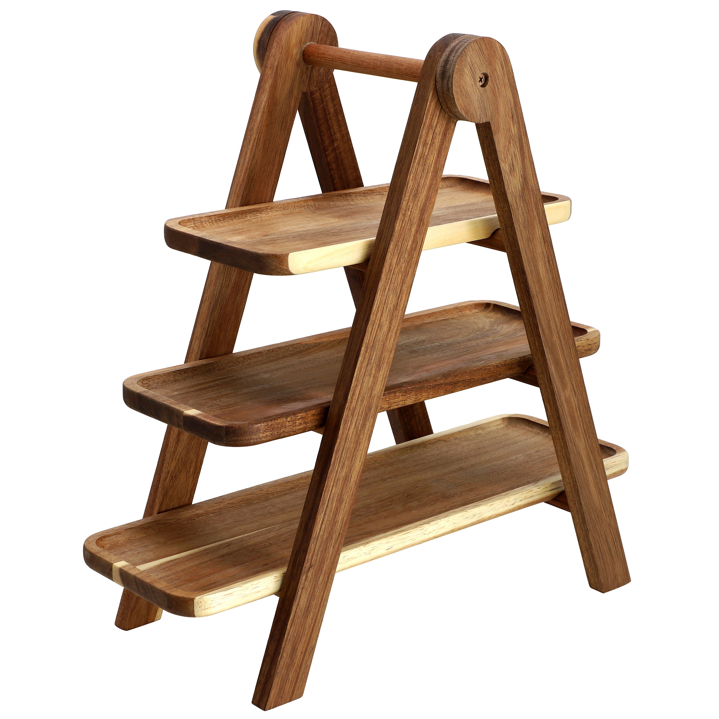 MegaChef Acacia Wood 3 Tiered Rectangular Ladder Tray Set