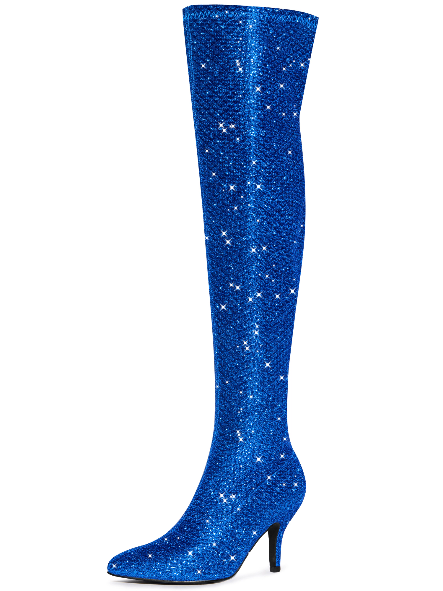 BLISSFUL STEP Women's Glitter Stiletto Heel Over the Knee Thigh High Boot