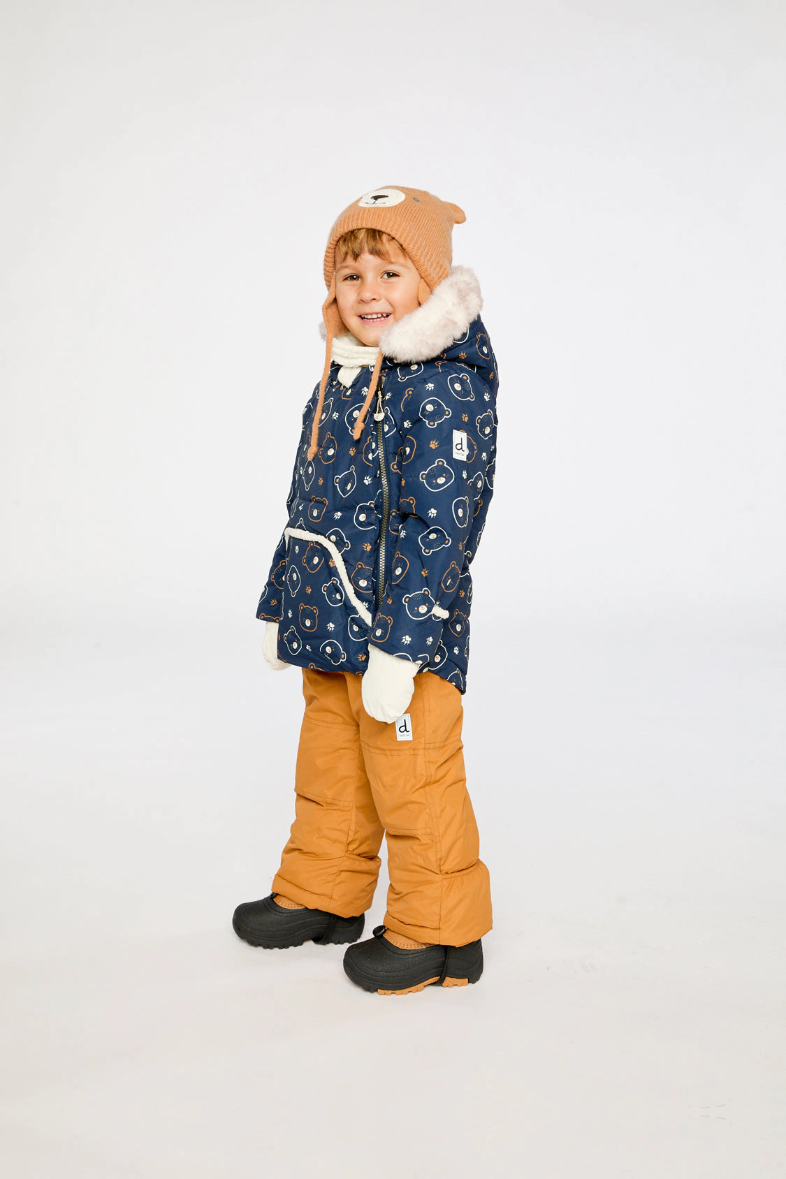 Deux par Boys Teddy Bear Print Two Piece Snowsuit with Hooded Coat and Snow Pants