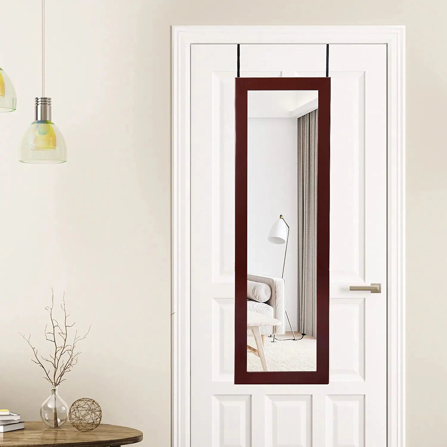 Slickblue 53.5 Inch Wall or Door Mounted Lockable Jewelry Cabinet with Mirror and LED Lights