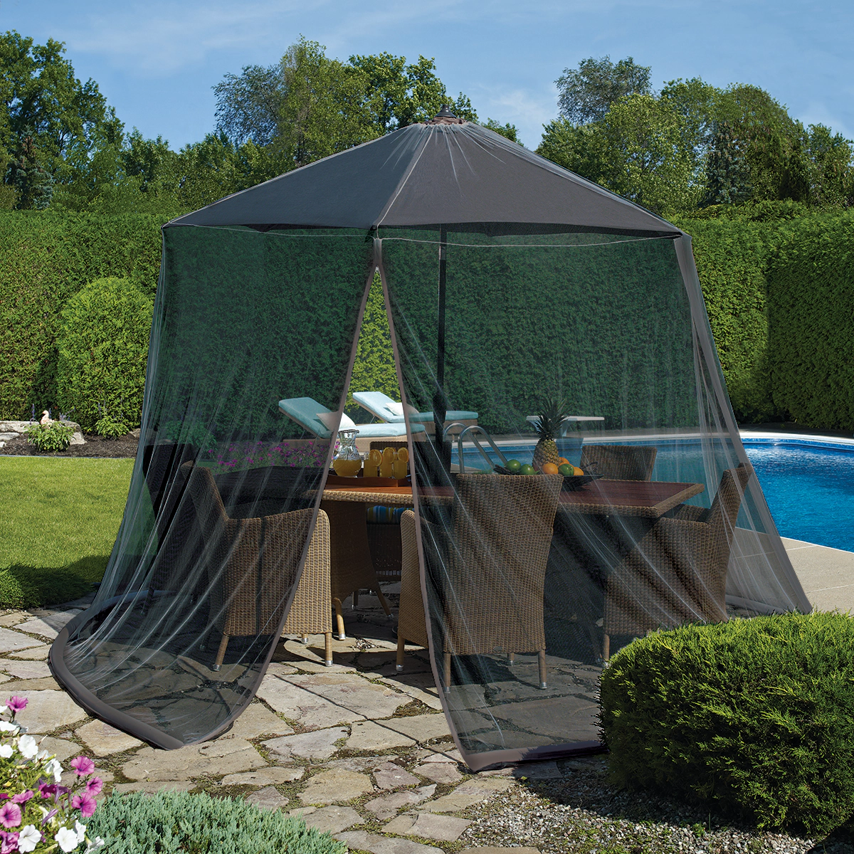 Commonwealth Outdoor Decor Scram Outdoor Umbrella Mosquito Resistant Canopy - 132x84" - Black