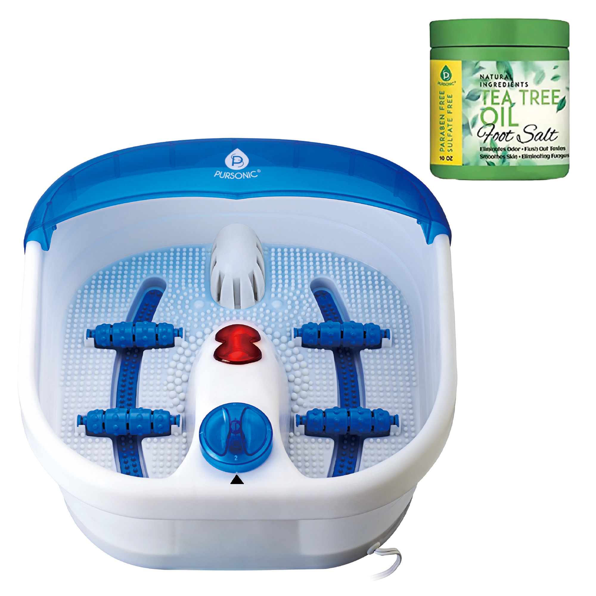 Pursonic Unisex Heated Foot Spa Massager with Vibrating Bubble Jets, Tea Tree Oil Foot Salt Scrub & Heating Function