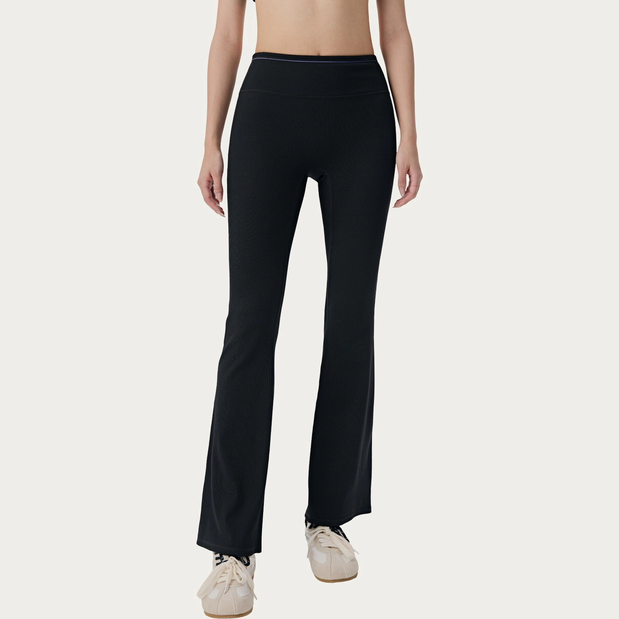Anna-Kaci Active Women's High Waist Ribbed Flare Pants with Stretch Performance Fabric