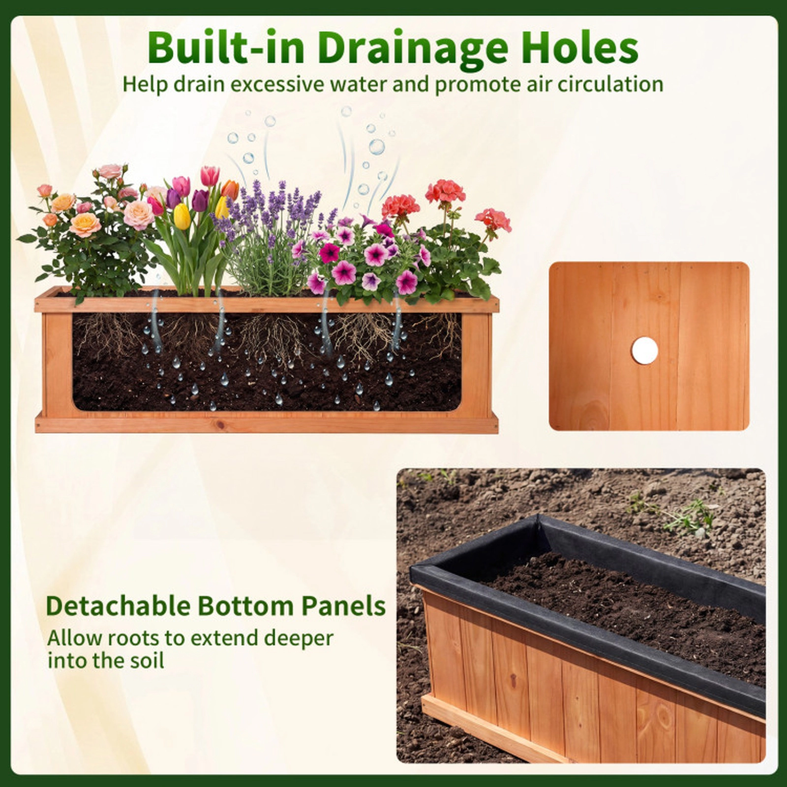 SUGIFT Wooden Raised Garden Bed Planter Box with Drainage Holes and Liner 132-lb Capacity XL Orange Pine Wood 1-Pc