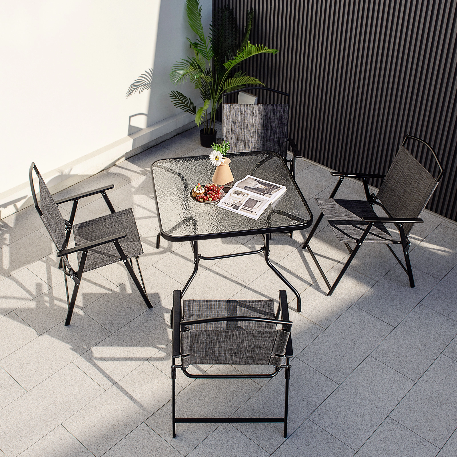 LJG Patio Dining Set for 4 with Umbrella Hole