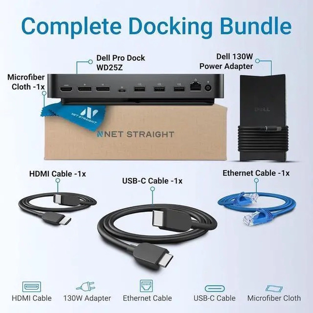 Dell Pro Smart Dock WD25 Bundle with 6 USB Ports, with up to 100W Power delivery Includes Display Port Cable + HDMI