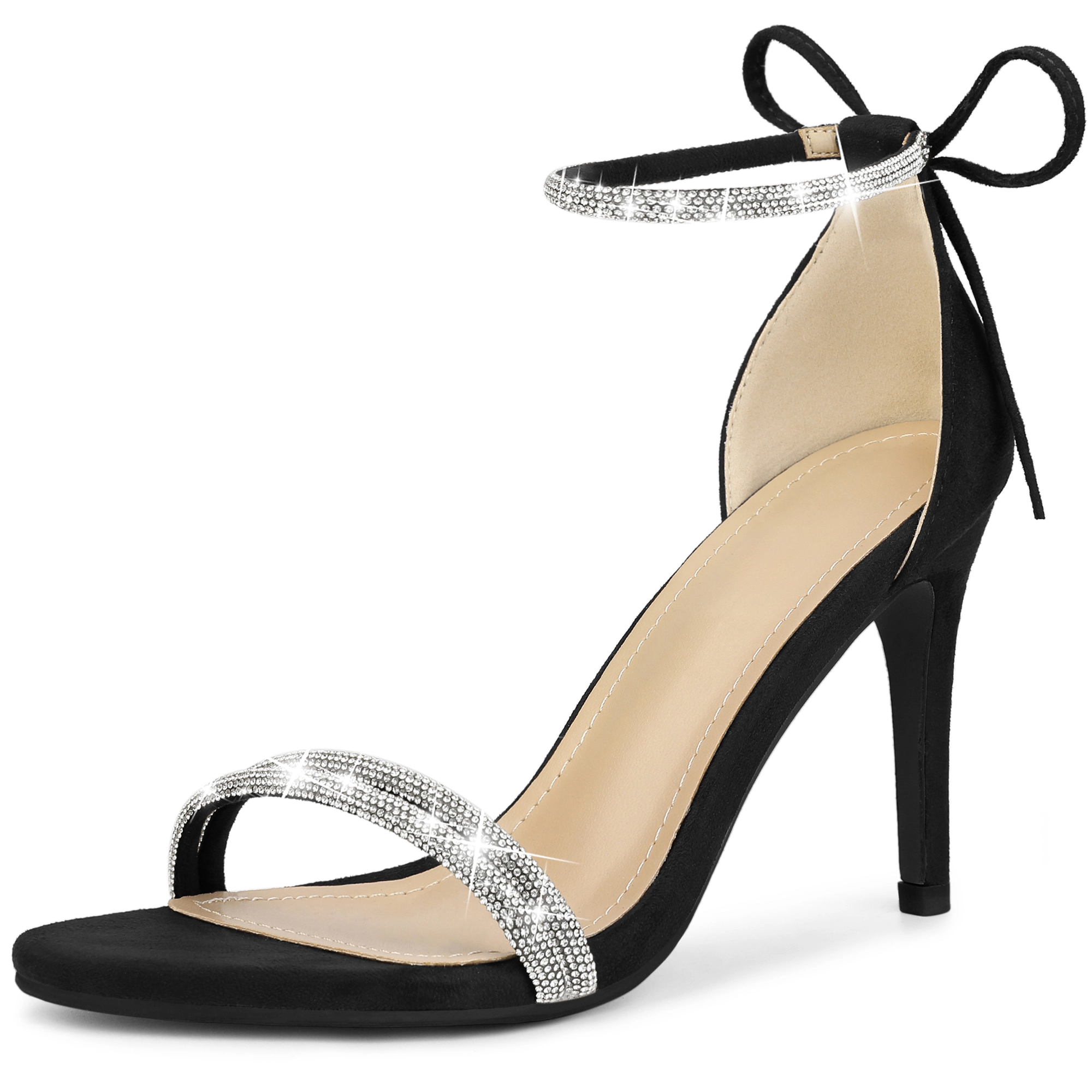 BLISSFUL STEP Women's Rhinestone Ankle Tie Stiletto Heels Wedding Sandals