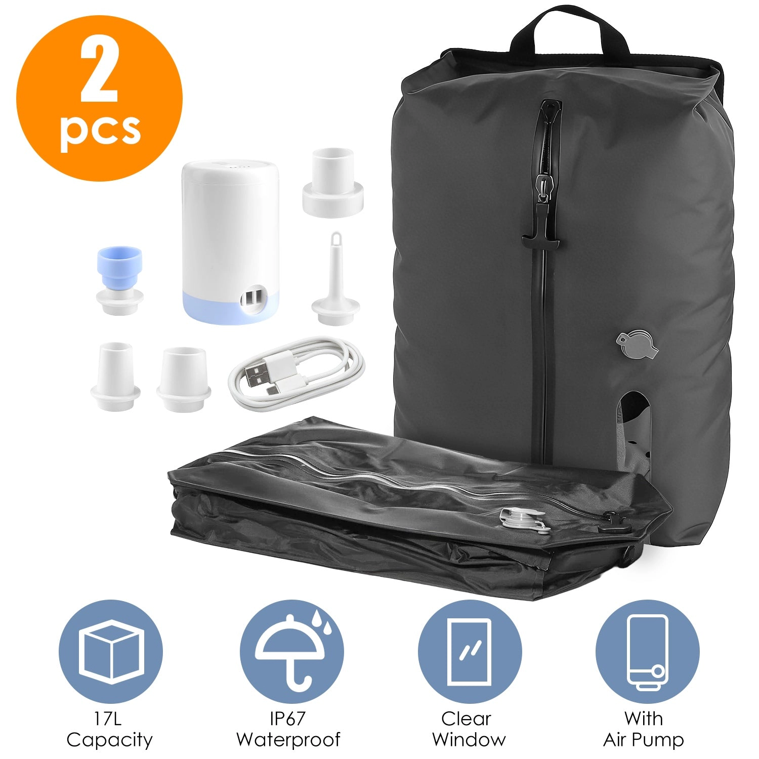 GBruno 2 Pcs Waterproof Vacuum Storage Bags With Pump