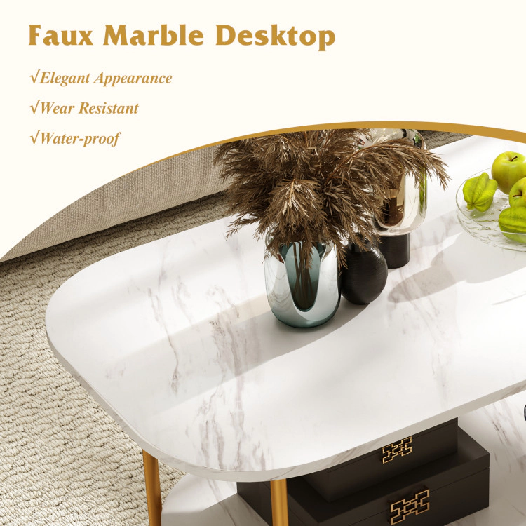 Hivvago Modern 2-Tier Faux Marble Top Coffee Table