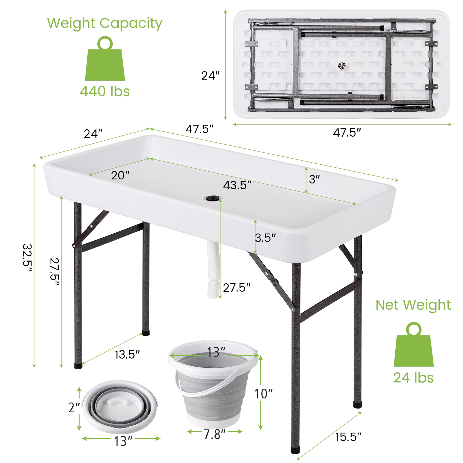 LJG 4 Feet Plastic Party Ice Folding Table with Matching Skirt