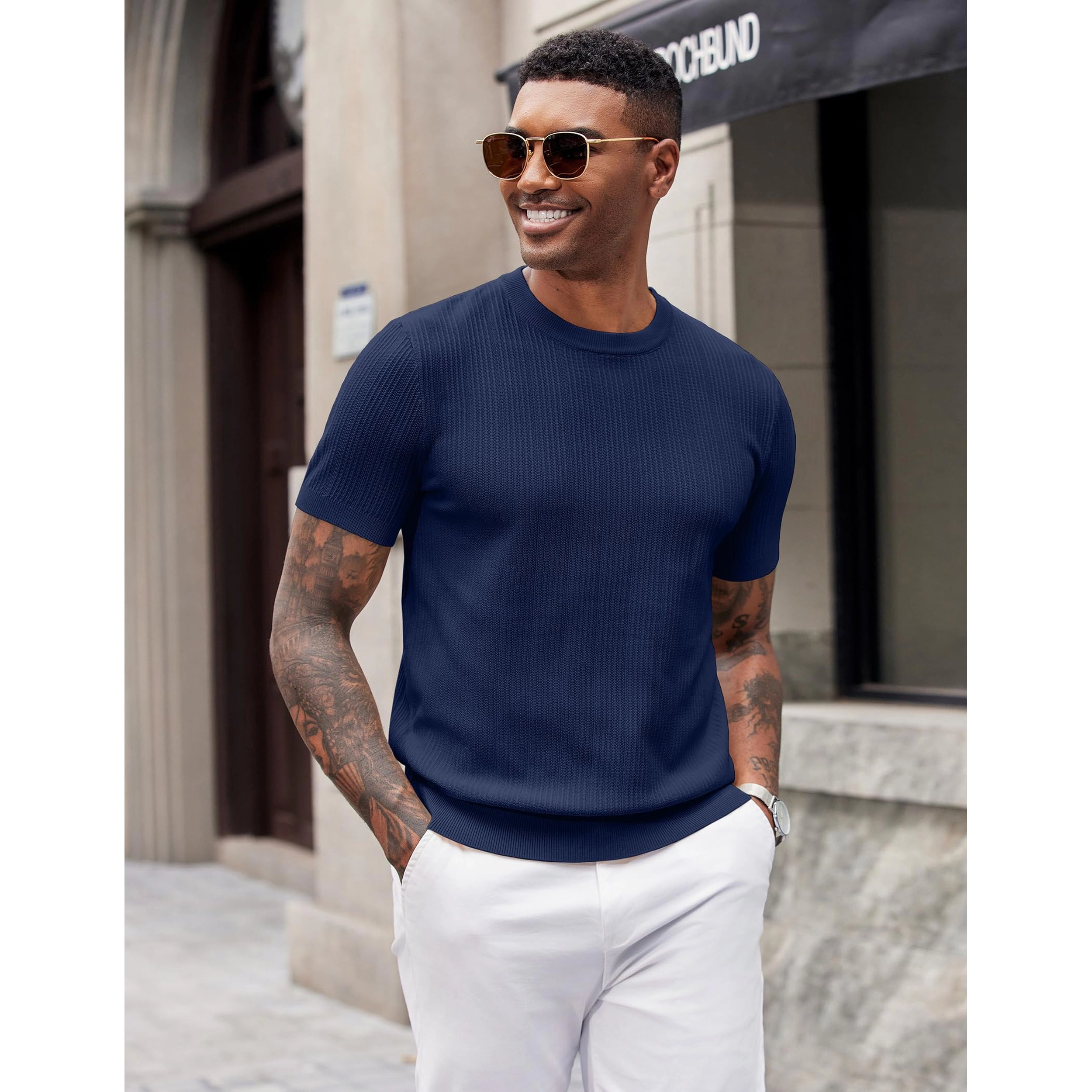 COOFANDY Men's Regular Fit Ribbed Knit Short Sleeve Crew Neck T-Shirt