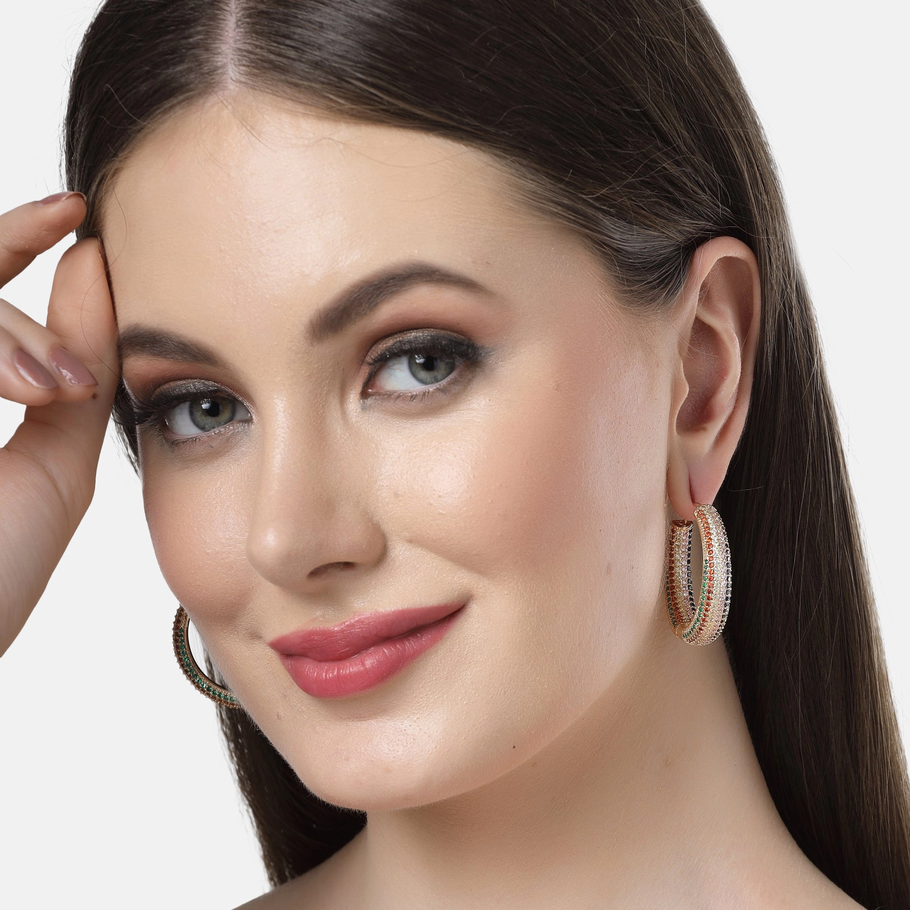 AGP PARIS Womens Diva Collection Cubic Zirconia Chic Hoop Earrings