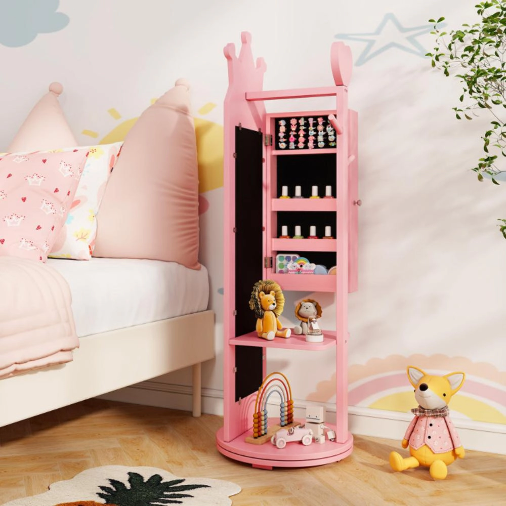 Hivvago Free-Standing Full Length Mirror Kids Jewelry Armoire Cabinet-White