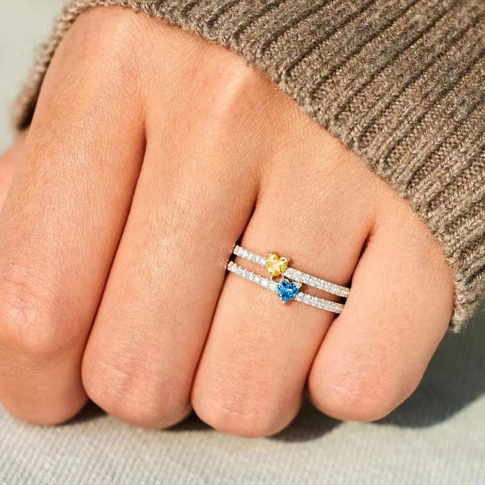 Personalized Double Heart Birthstone Ring