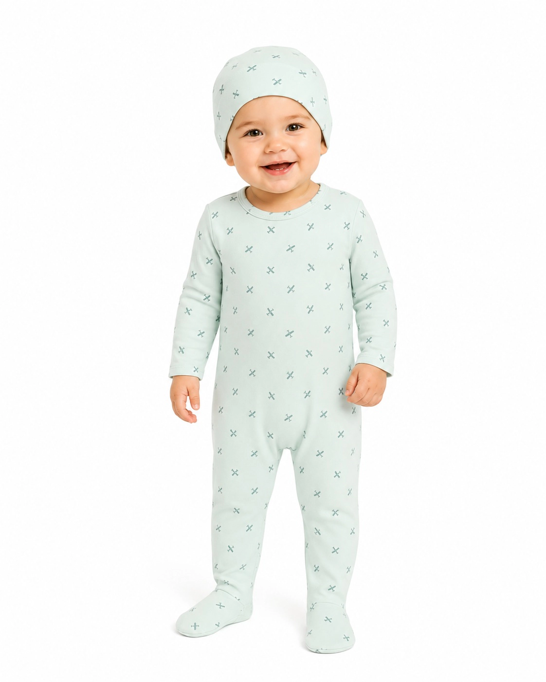 MeMoi 3 Piece Baby Unisex "Aviation" Cotton Rich Footie Set