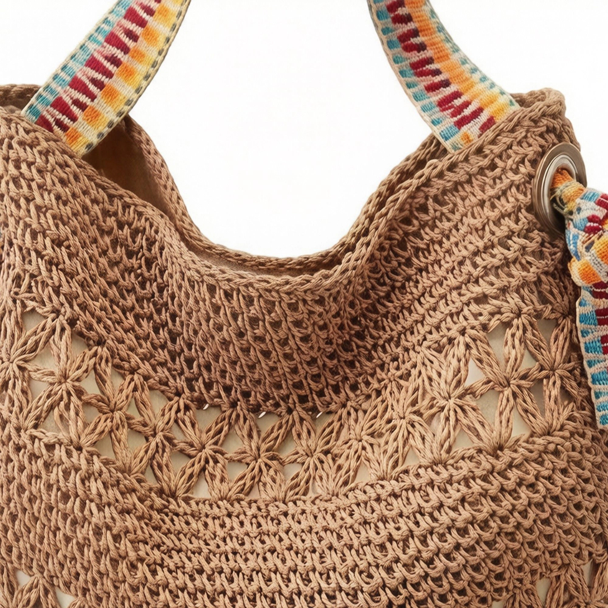Alilang Women's Crochet Shoulder Bag with Woven Strap Textured Knit Hobo Handbag Slouchy Boho Tote Everyday Carryall