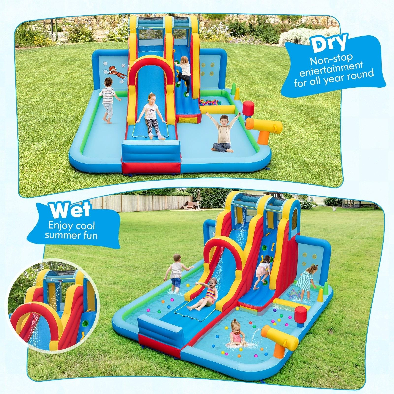 SUGIFT Inflatable Water Slide Water Park with Long Slide Splash Pools and Ball Pit 200-lb Capacity Ages 3+ Multicolor