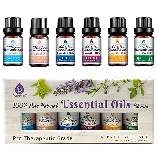 Pursonic Unisex Home Wellness Air Purifier & Aromatherapy Bundle: True HEPA Air Purifier & 6-Pack Essential Oil Blends