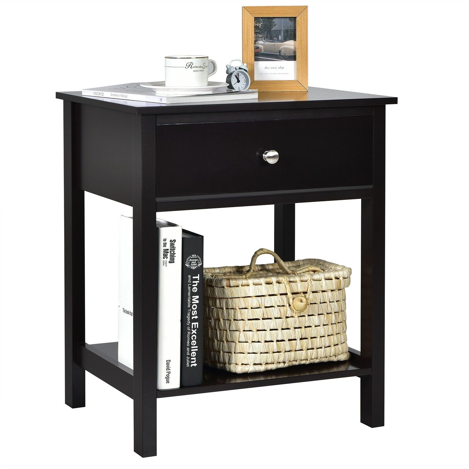 SlickBlue Brown Black White Bedside Nightstand