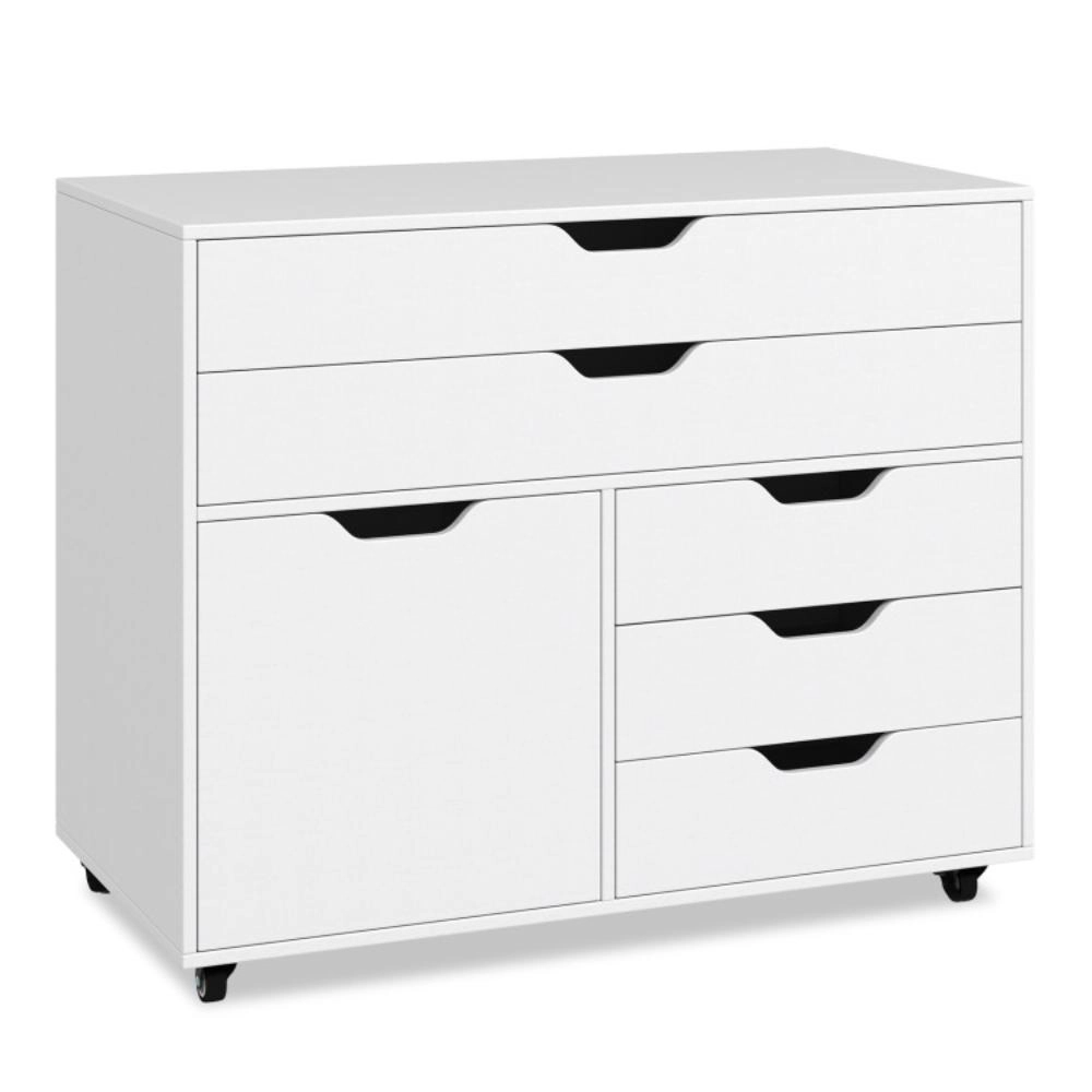 Hivvago Modern Vertical 5-Drawer Mobile Chest with Door 5 Casters