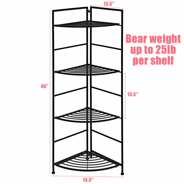 Hivvago 4 Tier Folding Metal Shelf Plant Stand Storage Open Shelf Corner Display Rack