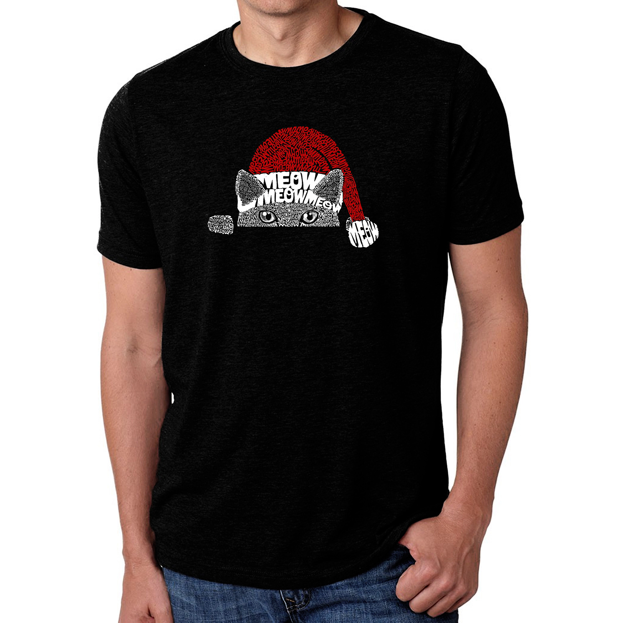 LOS ANGELES POP Art Men's Cotton/Poly Word T-Shirt - Christmas Peeking Cat