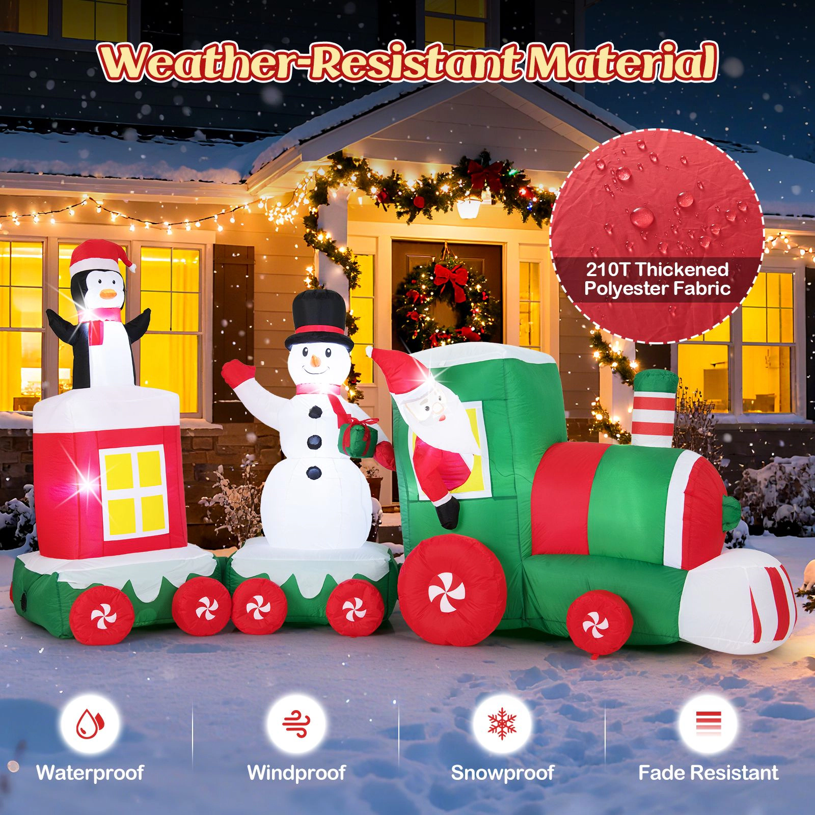Slickblue 11.5FT Christmas Inflatable Train with LED Lights Outdoor